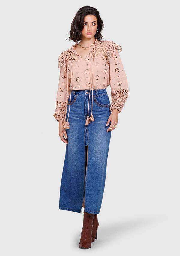 Rustlers Denim Split Midi Skirt