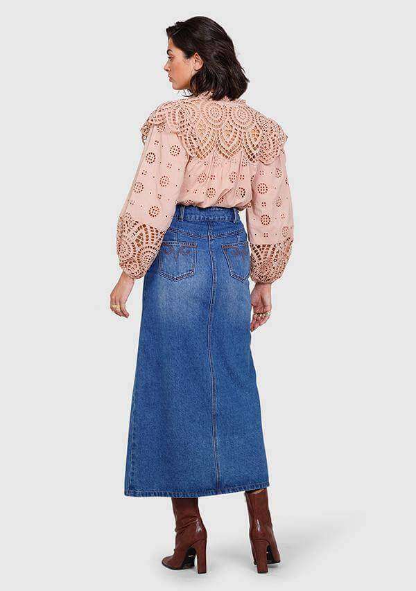 Rustlers Denim Split Midi Skirt