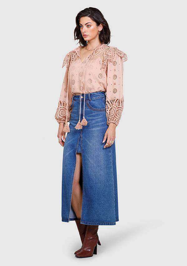 Rustlers Denim Split Midi Skirt